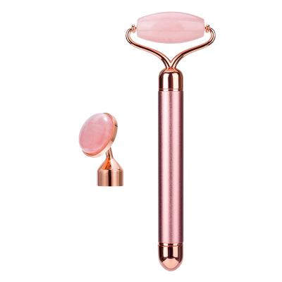 China Skincare Products' Absorb Promotion Price Natural Jade Stone Rose Quartz Vibrator Facial Roller 2 In 1 Energy Beauty Bar For Anti-aging for sale