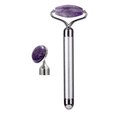 China Skincare Products' Absorb Skincare Beauty Tools Natural Jade Stone Amethyst Vibrator Facial Roller 2 In 1 Energy Beauty Bar For Anti-aging for sale