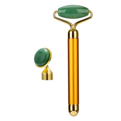 China Skincare Products' Absorb Skincare Beauty Tools Natural Jade Stone Green Aventurine Vibrator Facial Roller 2 In 1 Energy Beauty Bar For Anti-aging for sale