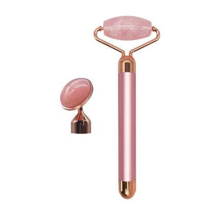 China Skincare Products' Absorb Factory Wholesale Natural Jade Stone Rose Quartz Vibrator Facial Roller 2 In 1 Skincare Beauty Bar For Anti-aging for sale