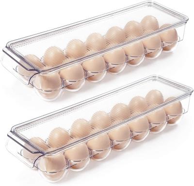 China Plastic Steamable Egg Storage Container Fridge Take Out 2 Fridge Organizer Lid Holds 14 Egg Pack With Lid Foo Handles for sale