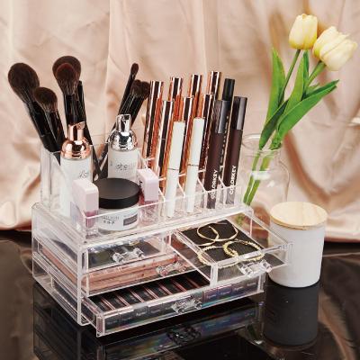 China Viable Acrylic Desktop Perfume Vanity Holder Drawer Type Cosmetic Transparent Storage Box For Cosmetic Brushes Desktop Organizer for sale