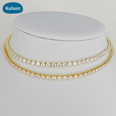 China E-Co Friendly Brass Cubic Zircon Cup Chains Original Gold Plated Crystal 2lines Luxury Chocker Designs for sale