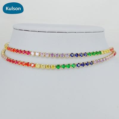 China New Fashionable Zircon E-Co Friendly Brass Cubic Cup Chains Original Gold Plated 2 Designs Rainbow Luxury Neckerchief Line for sale