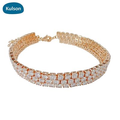 China E-Co Friendly Wholesale Fashionable Brass Cubic Zircon New AAA Chains Gold Plated Crystal 3lines Original Malposition Designs Bracelet for sale