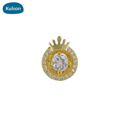 China FASHIONABLE New Fashionable Raw Brass Zircon Round Shape Crowned Pendants Charms For Jewelry Make for sale