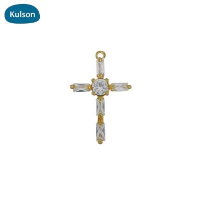 China TRENDY Raw Brass Zircon Pendants Delicate Cruciform Charms For Jewelry Make for sale