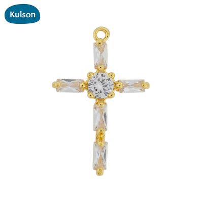 China TRENDY Original Gold Plated Delicate Brass Zircon Pendants Cruciform Charms For Jewelry Make for sale