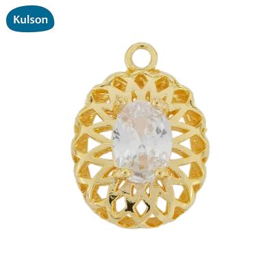 China New FASHIONABLE Original Designs Gold Plated Brass Zircon Pendants Oval Hollow Charms For Jewelry Make for sale