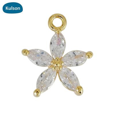 China Cute New Fashion Designs Cute Original Gold Plated Brass Zircon Flower Pendants Charms For Jewelry Making for sale