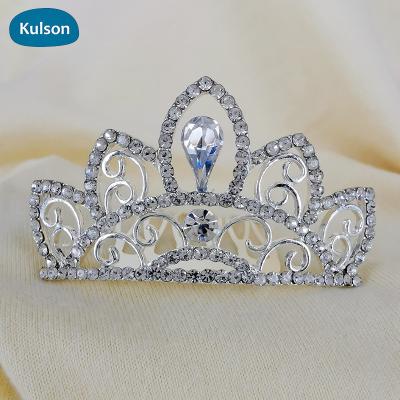 China Zinc Alloy/Rhinestone Children Small Pink Rhinestone Wedding Crown Silver Bridal Tiara Zinc Alloy Crystal Princess Mini Hair Comb for sale