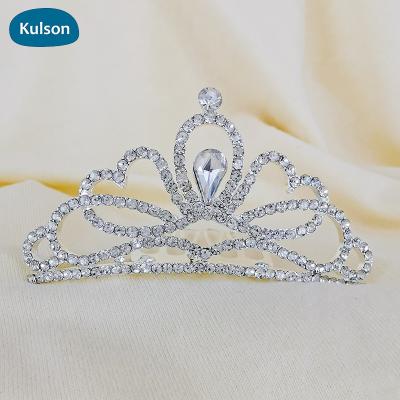 China High Quality Zinc Alloy/Rhinestone Crystal Rose Rhinestone Wedding Crown Comb Kids Small Mini Princess Bridal Silver Tiara for sale