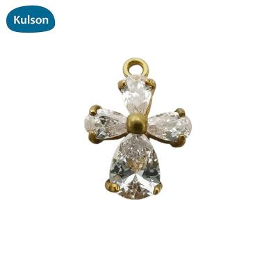 China Cross flower small PDT0006 zircon pendant in raw brass for sale