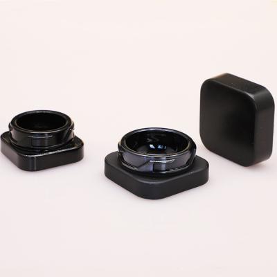 China 5g 9g Square Cosmetic Eye Cream Black Jar Kid Safe Black Glass Cosmetic Jar With Wood Grain Lid for sale