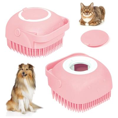 China Viable 2 in 1 Dog Shampoo Massager Brush Cat Grooming Scrubber Shower Silicone Sweeps Pet Sweeps Bath Shampoo Dispenser for sale