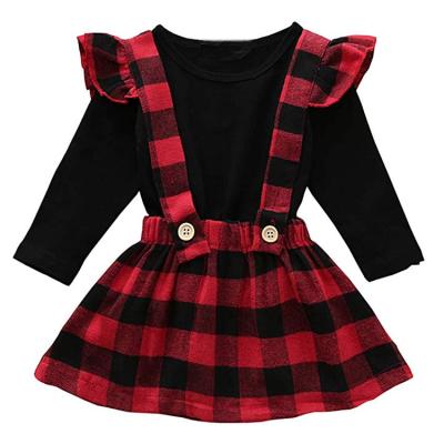 China Latest Fashion Girls Breathable Plaid Skirt With Thick Strap Two-piece Skirt Set Autumn Dress Babies Plaid Skirt for sale