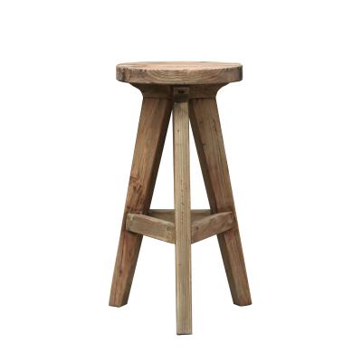 China Simple Solid Wood Chinese Custom Round Bar Club High Foot Stools Wood Chairs for sale