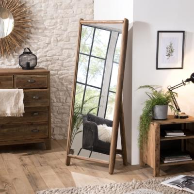 China Retro solid wood solid wood floor standing decorative wooden furniture color natural wood mirrors for sale