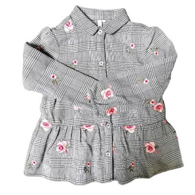 China Autumn Floral Baby Shirt Dress Polo Collar Embroidery Flower Long Sleeve Stripe Anti-static Dress For Baby for sale