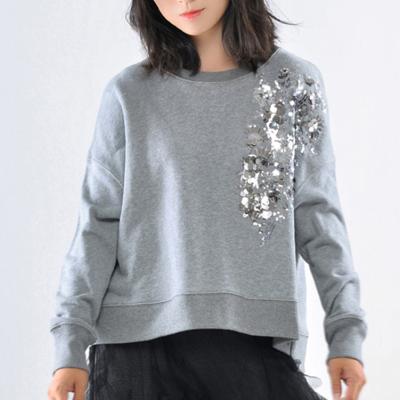 China Gray Oversized Cropped Fashion Ladies Breathable Sweatshirt Crewneck Soft Sweatshirt Women for sale