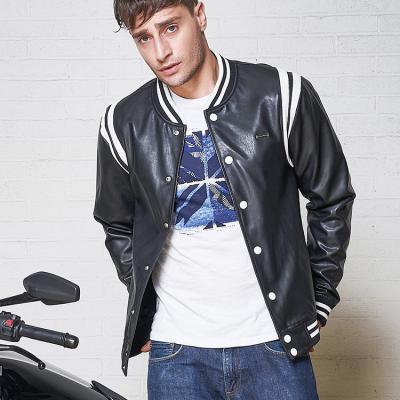 China Black Waterproof Custom Made Faux Jacket Pu Logo Men Baseball Leather Jacket For Men for sale