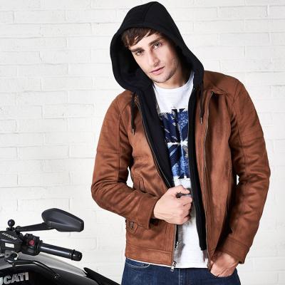 China Fashion Viable Custom Made Pilot Winter Thick Motorcycle Suede Leather Jacket For Men Leather Hooded Coat for sale