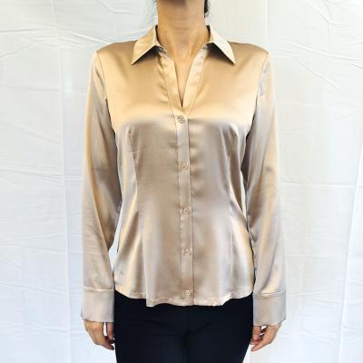 China Fashion Anti-pilling Silk Blouse Long Sleeve Lady Top Summer Women Casual Smooth Blouse for sale