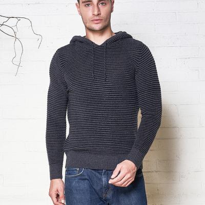 China Anti-wrinkle Black Knitwear Fashion Stitch Hood Men Sweaters Pullovers Cable Wool Fancy Sweater for Men for sale