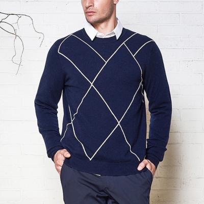 China Anti-Wrinkle Crewneck Navy Blue Wool/Cashmere Casual Chunky Sweater Knit Winter Luxury Sweater For Men for sale