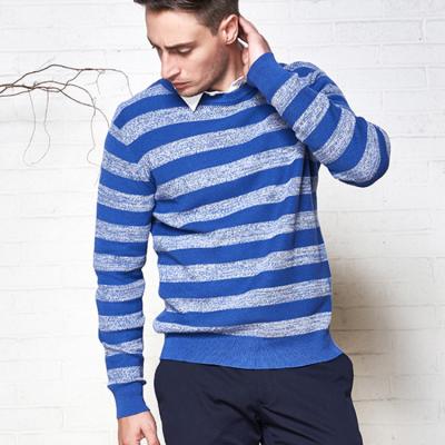 China Anti-Wrinkle Fashion Man Stripe Sweater Pullover Spring Loose Custom O-Neck Knit Sweaters Men Cotton for sale