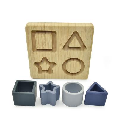 China Hot Selling Environmentally Friendly and Non-Toxic Food Grade Silicone Baby Bite Toys Puzzle Wooden Pile Silicone Puzzle Baby Pile for sale