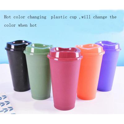 China Will change the color when add 16oz icy cold plastic water cup coffee straw pp plastic water cup color with thermo changeable lid drink cup maker for sale