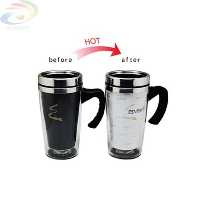 China New Design Manufacturer Color Changing Double Wall Stainless Steel Water Bottle Travel Mug Viable Car Insulated Cup With Handle for sale