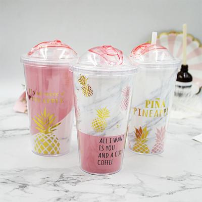 China Glitter Inside Plastic 16oz Tumbler With Dome Lid Cup With Lid Plastic Wall Piece Double Push Bling Tumbler With Clear PET Insert for sale