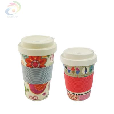 China Sustainable Degradable Cup Fiber Bamboo Travel Coffee Mugs With Screw Lid And Silicone Seelve Bamboo Bamboo Cup With Customized Design for sale