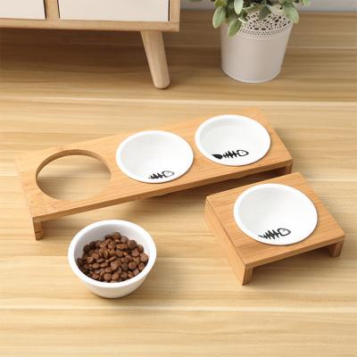 China Sustainable Cat Bowl With Stand Dog Pet Bowl Or Cat Rice Food Bowl Bamboo Ceramic Material for sale