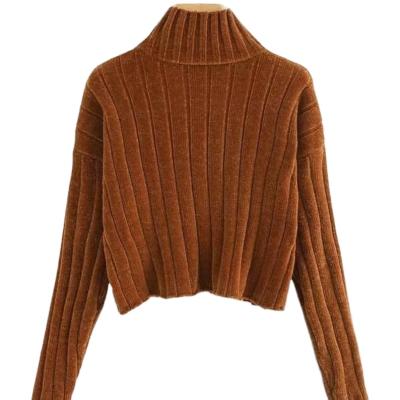 China Custom Anti-wrinkle Winter Fashion Turtle Neck Knitted Crop Top Sweater Women Long Sleeve Pullover Fleece Sweaters for sale