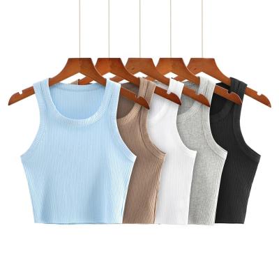 China Fashionable women workout tank top QUICK DRY yoga knitted casual ribbed cropped tank top elastic base top for sale