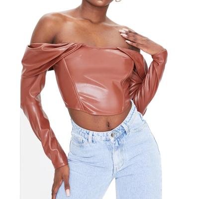 China 2020 QUICK DRY the best selling crop summer top top pu top off the full shoulder detail corset woman fashionable for sale