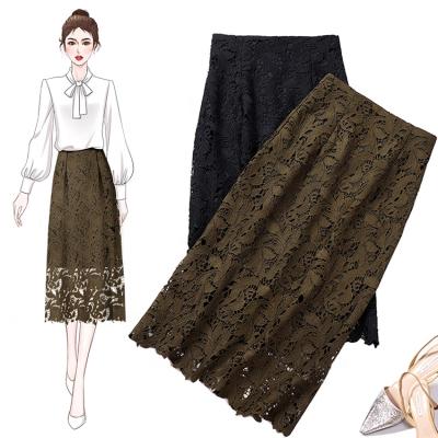 China Lady Elegant Formal Work Women's Plus Size Skirt Lace Crochet Summer Fashion Women's High Knee Length Lace Up Skirts Plus Size for sale