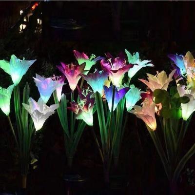 China Decorative Lights Lily Flower Stake Lights Outdoor Lawn Garden 3 Pcs Patio Garden Solar Multicolor Stake Lights for sale