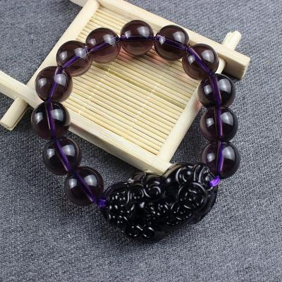 China CLASSIC hot sale 8/10/12/14mm crysta wealth good luck crystal Feng Shui Bead Bracelet Black bead Pixiu bracelet for man for sale