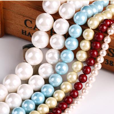 China Jewelry Making Factory Price Round Plated Natural Shell Pearl Beads For Jewelry Making 4/6/8/10/12/14/16mm for sale