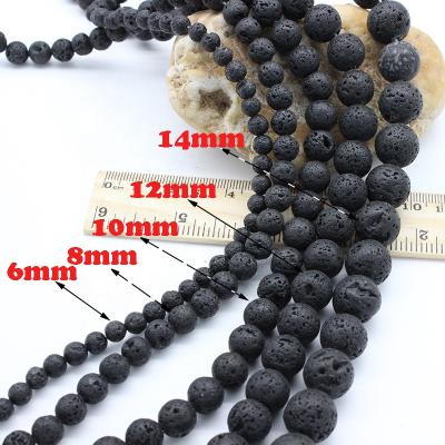 China Jewelry Making Natural Stone Factory Drop Shipping Volcanic Stone Loose Beads Black Round Beads For Jewelry Accessories for sale