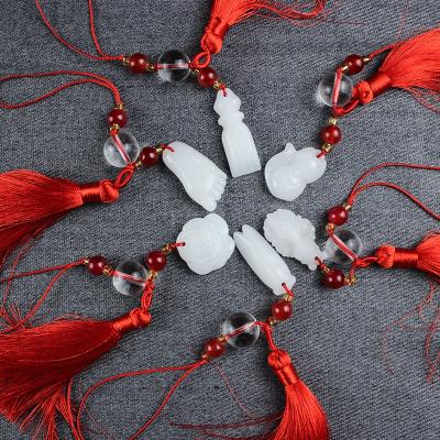 China Jewelry Making White Jade Glass Hanging Rope With Tassel For Decor For Car Decoration Tassel Hanging Cocking Rope Can Bring Good Luck for sale