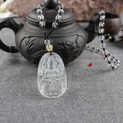 China Vintage Buddha Lucky Amulet Pendant Necklace Female White Crystal Sweater Male Pendant Necklace for sale