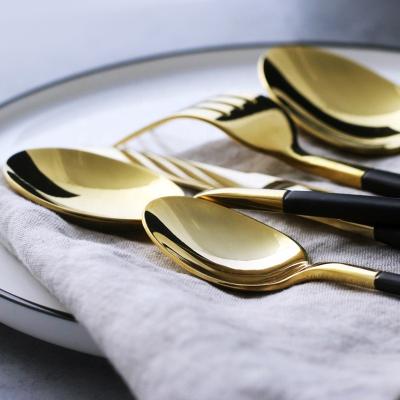 China Viable Custom Wholesale Custom Flatware Fork Dinnerware Spoon Knife Gold Stainless Steel Black Cutlery Set for sale