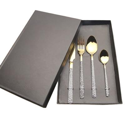 China High Quality Viable Leopard Print 410 Stainless Steel 4pcs Spoon Knife Fork Flatware Cutlery Set for sale