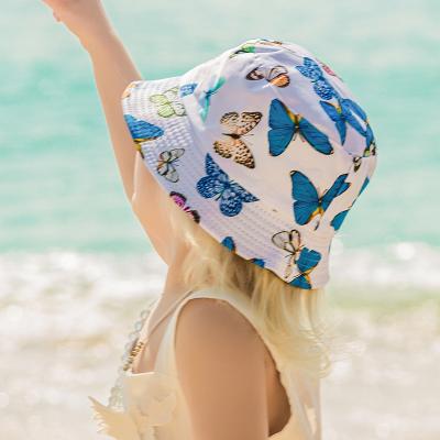 China Kids Summer Casual Umbrella Custom Butterfly Printed Tie Dye Fisherman Beach Bucket Hat For Baby for sale