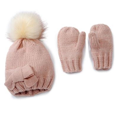 China Newborn Baby Boy Girl Short Warm Cute Beanies Hat Pompom Hat Gloves Baby Hood for sale